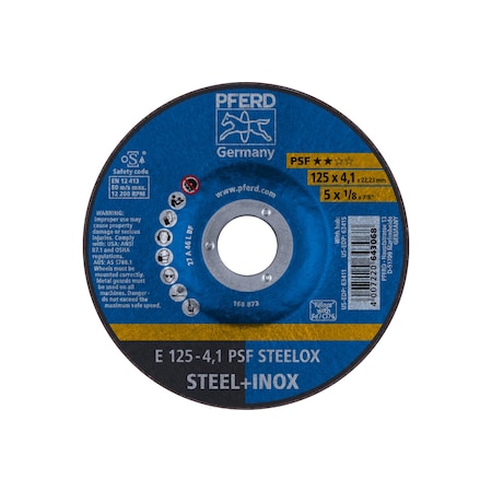 PFERD 5" x 1/8 Grinding Wheel, 7/8" A.H. - PSF STEELOX - Type 27 63411